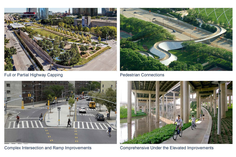 Examples of treatments that could be applied to BQE North and South. Credit: Department of Transportation