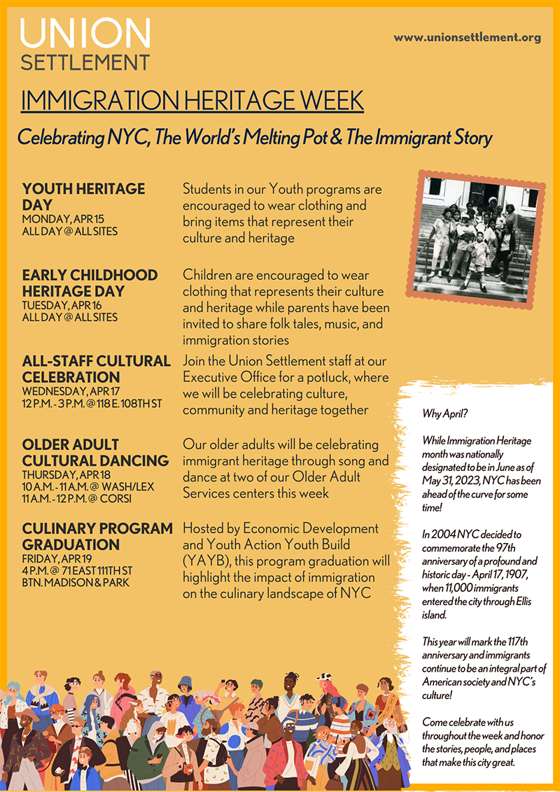 Union Settlement Immigrant Heritage Week Celebrating NYC, The World's Melting Pot & Immigrant Story