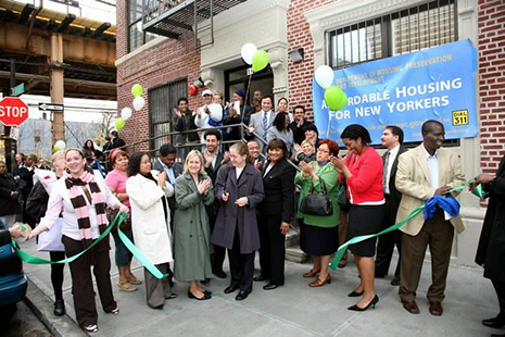 Cypress Hills Local Development Corporation celebrates the completion of a new affordable housing development. Credit: CHLDC