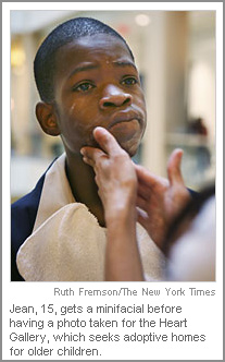 Jean, 15, gets a minifacial before having a photo taken for the Heart Gallery, which seeks adoptive homes for older children. 