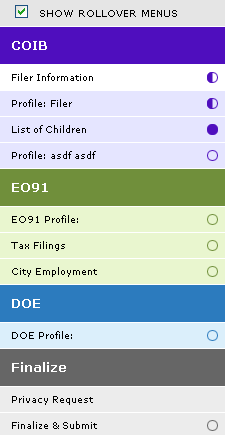 Left Navigation Screenshot