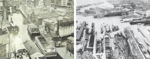 Historical photos showing the industrial nature of the region