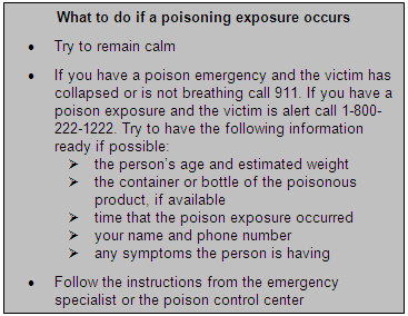 What to do if a poisoning exposure occurs Chart