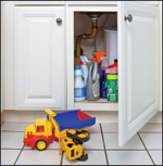 undersink cabinet with open door