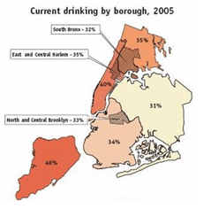 Current drinking by borough, 2005 Map