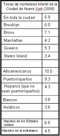 Tasas de mortalidad infantil de la Ciudad de Nueva York (2006)
