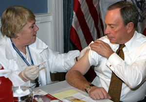 Mayor Bloomberg receives flu shot.