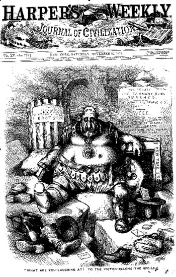 Harper's 


Weekly dated November 25, 1871 announcing the end of the Tammany Hall corruption. Click on image to view full size.