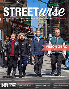 Cover of the Streetwise Newsletter shows four older adults crossing a street on the crosswalk.