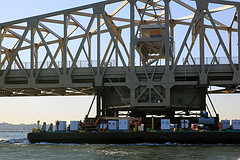 Willis Avenue Bridge being towed up the East River - image 1