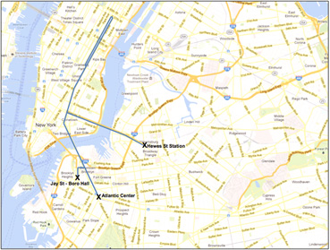Map of Shuttle Bus Routes Between Brooklyn and Midtown Manhattan