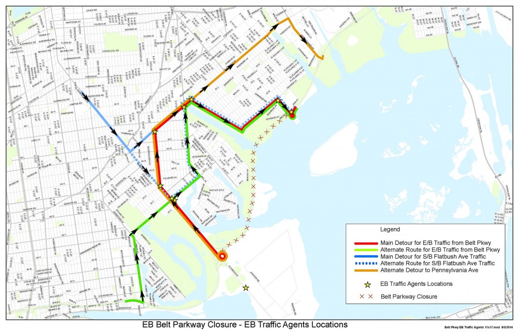 Map of Belt Parkway detour Sept 2014