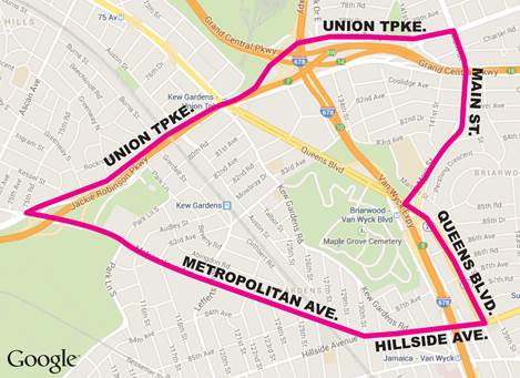 Map of Suspension of Alternate Side Parking Regulations near Queens Borough Hall