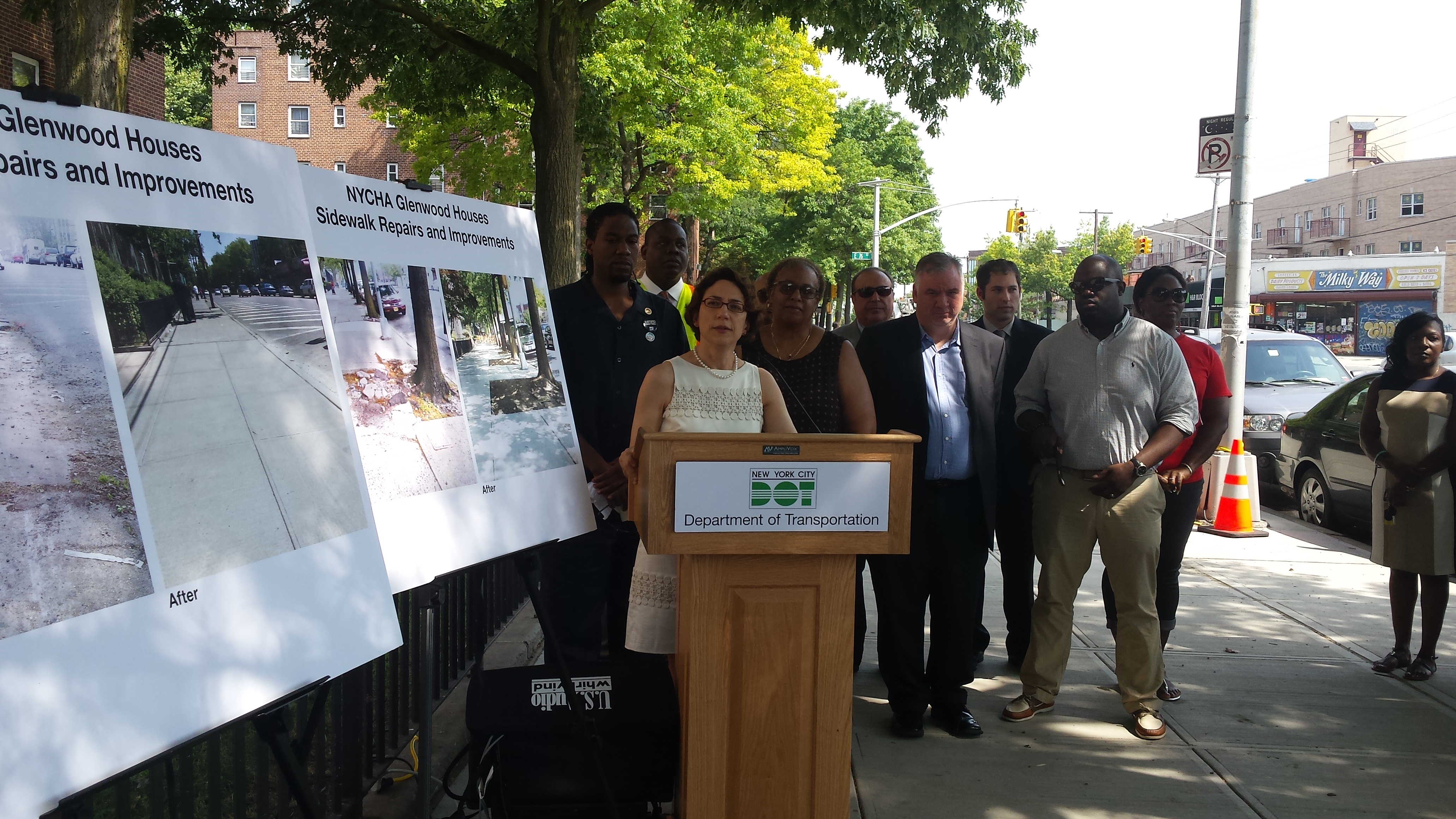 DOT Commissioner Polly Trottenberg announcing NYCHA Glenwood Houses sidewalk repairs.