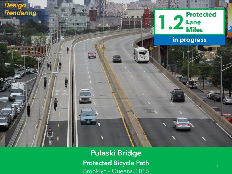 Design rendering of the Pulaski Bridge Protected Bike Lanes