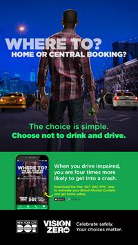 New York City Vision Zero ad campaign featuring a man on the street holding a bottle of beer
