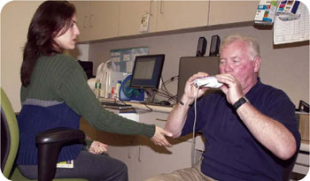 FDNY retiree takes a Pulmonary Function Test at the Bureau of Health Services WTC Medical Monitoring and Treatment Program located at FDNY Headquarters in 9 MetroTech.