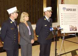 Deputy Assistant Chief of Operations Planning Joseph Pfeifer, Chief Medical Officer Dr. Kerry Kelly and Chief of Operations Salvatore Cassano discuss the third annual BIOPOD exercise. The citywide drill mimicked the release of an unnamed biological agent that can be easily passed through human contact. 