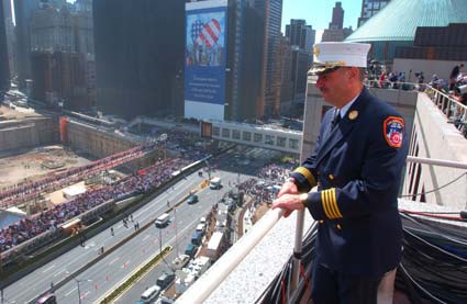 Chief of Operations Salvatore Cassano looks out over the memorial at Ground Zero