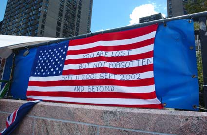 American flag with writing - You are lost but not forgotten Sept 11, 2001 - Sept 11, 2002 and beyond