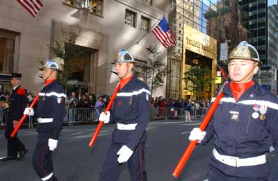 French firefighters marching in parade