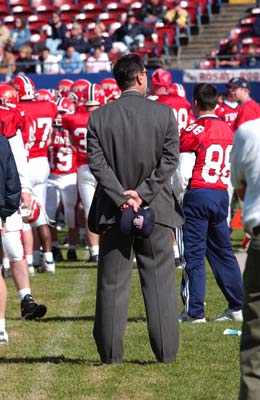 FDNY Chief of Department Dan Nigro surveys the field during warm-ups.