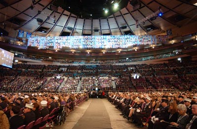 View looking across Madison Square Garden reveals the capacity crowd in attendance.