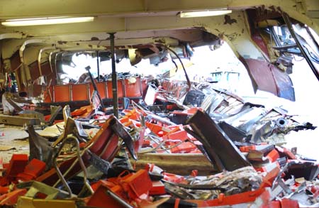 Staten Island Ferry is ripped open along its main deck.