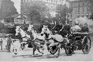 Engine 74 pulled by team of horses