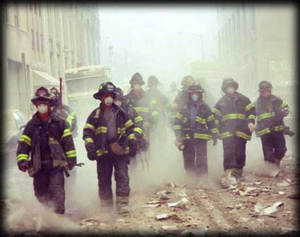Firefighters entering ground zero