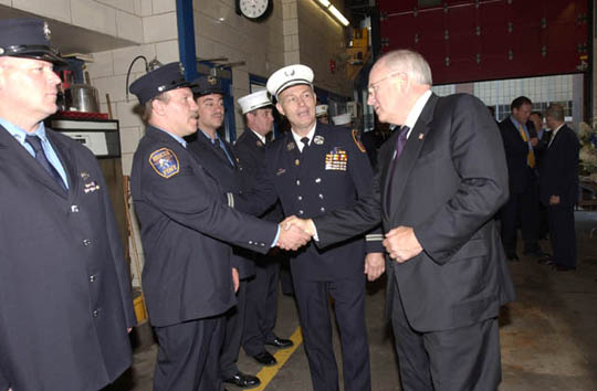 Vice-President Dick Cheney visits with Rescue 1 on September 11, 2003
