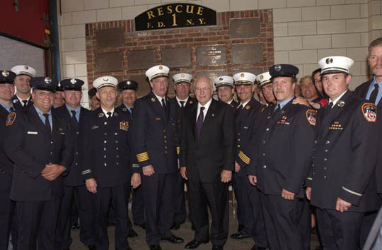 Vice President of the United States, Dick Cheney pays a visit to Rescue 1 on September 11, 2003