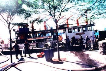 Pumping from the fireboat "Firefighter."
