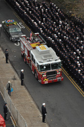 FDNY members line Castleton Avenue in Staten Island to pay their respects to Lt. Robert J. Ryan of Engine 155