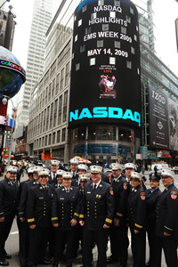 Members of the EMS Command outside the NASDAQ building in Times Square.