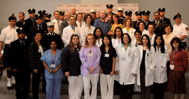 Lt. Martin Fullam, who received a lung transplant in the spring of 2009, joins his family, friends, colleagues, and the medical professionals that treated him at New York Presbyterian Hospital-Columbia University Medical Center.