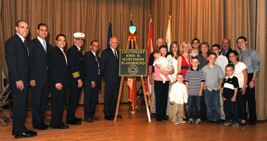 The Martinson family joins officials from the FDNY and politicians from Staten Island as a park is dedicated in honor of Lt. Martinson.