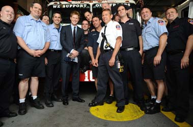 Prince Harry posed with firefighters from Engine 10/Ladder 10 in front of their apparatus.