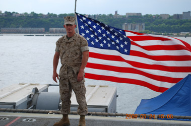 Marine Sergeant Christopher Hrbek aboard the Iwo Jima on Memorial Day 2009 as it sailed into New York on the Iwo Jima.