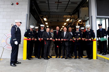 The ribbon is cut, opening the new quarters of Marine 1 in Manhattan.