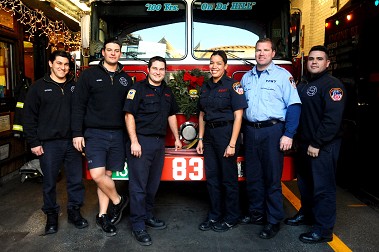 The members of Engine 83. (L to R) FF Anthony Gazzara, FF Dan Heubel, FF Pat Chatterton, FF Sarina Olmo, Lt. Joseph Canty and FF Giovanni Jaramillo.