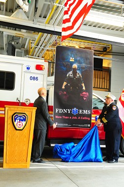 Fire Commissioner Salvatore Cassano and Chief of EMS Abdo Nahmod unveil the 2012 FDNY EMS Week poster.