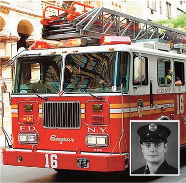Firefighter Ronny Corsale (inset) and Ladder 16.