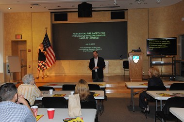 Andrew Perlman from the Inclusive Preparedness Center led the discussion at FDNY Headquarters.