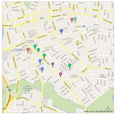 A map of the locations where Mr. Dinh started fires in Queens