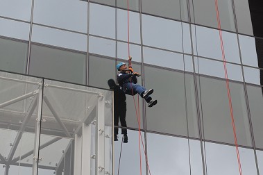 Commissioner Cassano as he finishes his rappel.