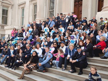 Many FDNY firefighters took part in the 2011 Blue Sky Girls event at the Tweed Courthouse.