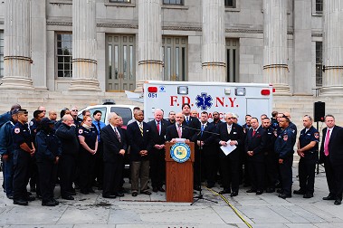 Fire Commissioner Salvatore Cassano joined Kings County District Attorney Charles Hynes, Brooklyn officials and numerous EMS members on Oct. 23 to announce a new initiative aimed at protecting paramedics and EMTs from assaults committed against them.