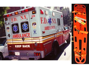 An FDNY ambulance and a longboard