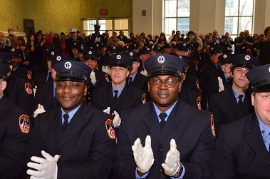 The three deputy chiefs and 46 paramedics during the joint promotion and graduation ceremony.